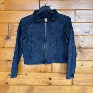 Zara Trafaluc Navy Blue Distressed Zip-up Jacket